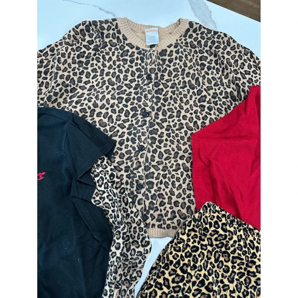 Gymboree Girls Size 7 Glamour Kitty Leopard Print Cardigan Skirt Top 4pc Lot‎